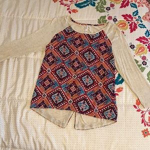 Xhilaration Multicolored 3/4 Sleeve Aztec Print Top Size S